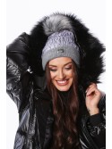 Wintermütze aus Baumwolle mit Bommel, dunkelgrau C31 - Online-Shop - Boutique